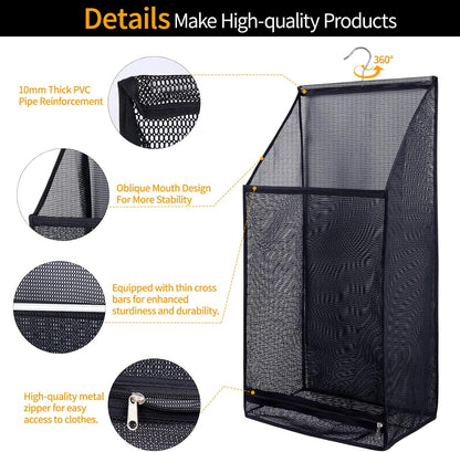 Hanging Mesh Laundry Bag - Collapsible, Space-Saving (Black)