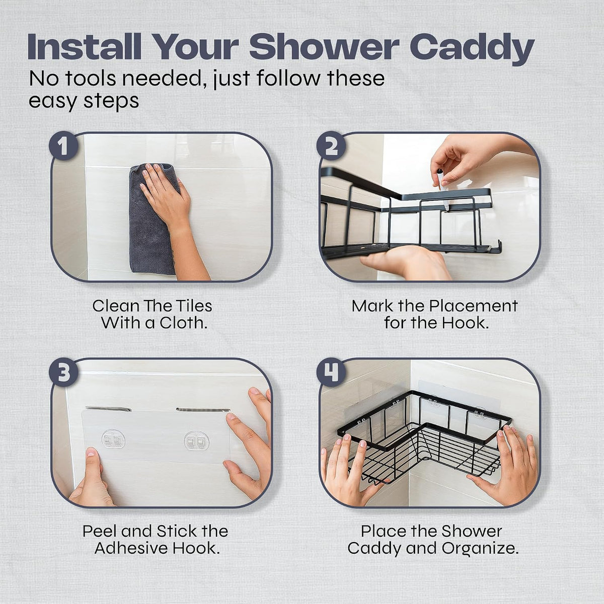 Corner Shower Caddy - Rustproof Steel, No Drilling
