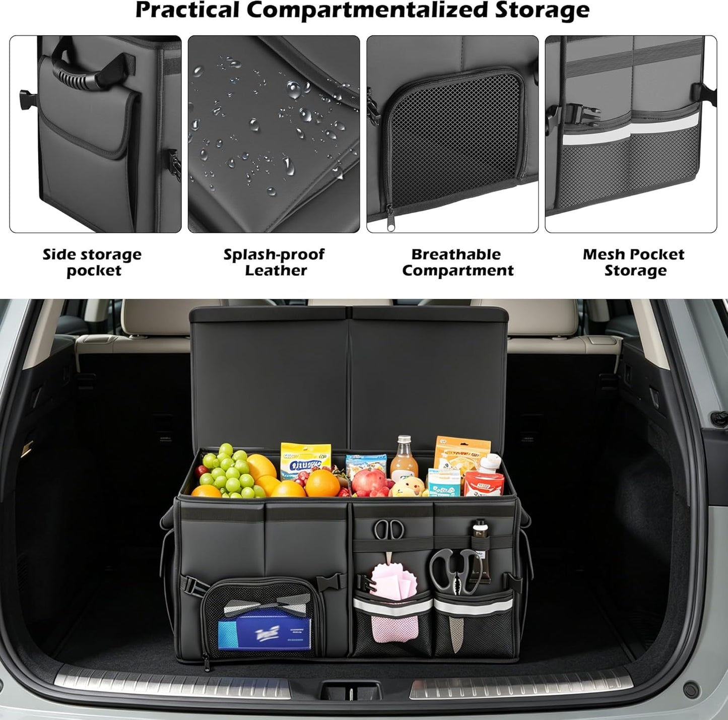 Leather Trunk Organizer - Collapsible Cargo Storage Box