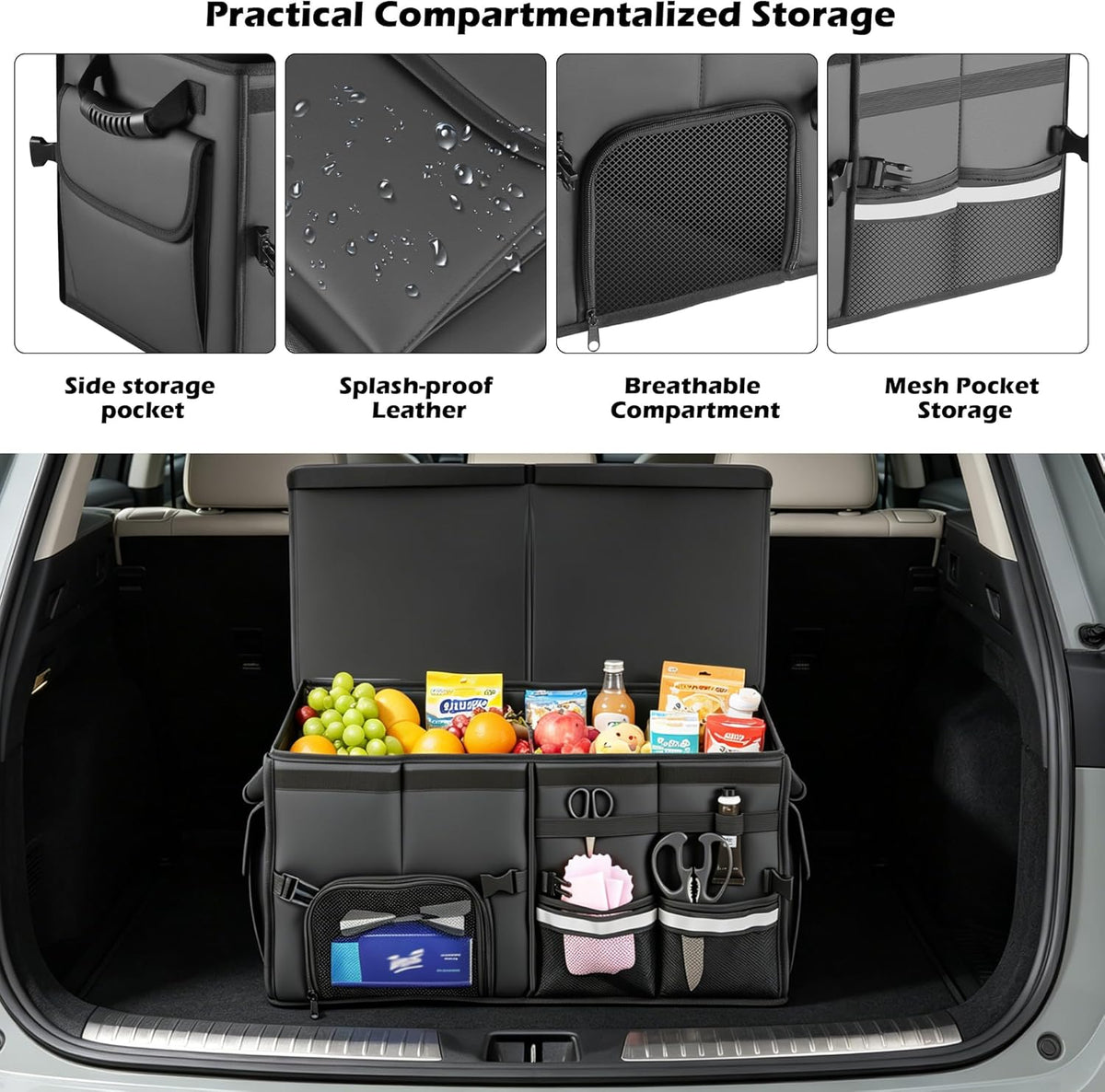 Leather Trunk Organizer - Collapsible Cargo Storage Box
