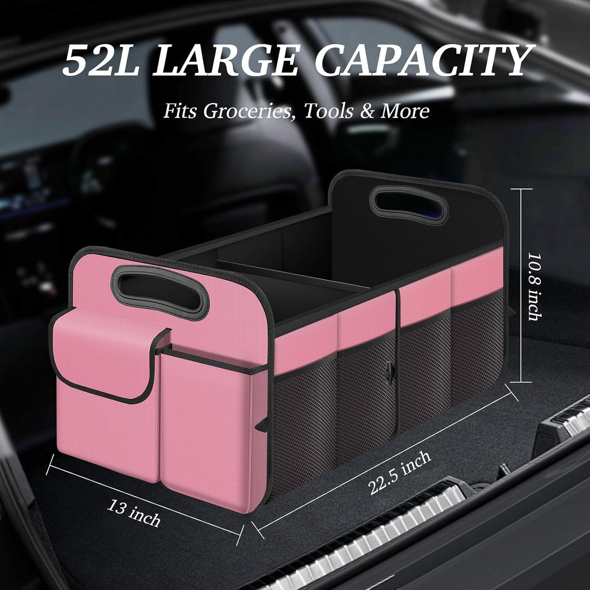 Collapsible Trunk Organizer - Multi-Compartment, Pink