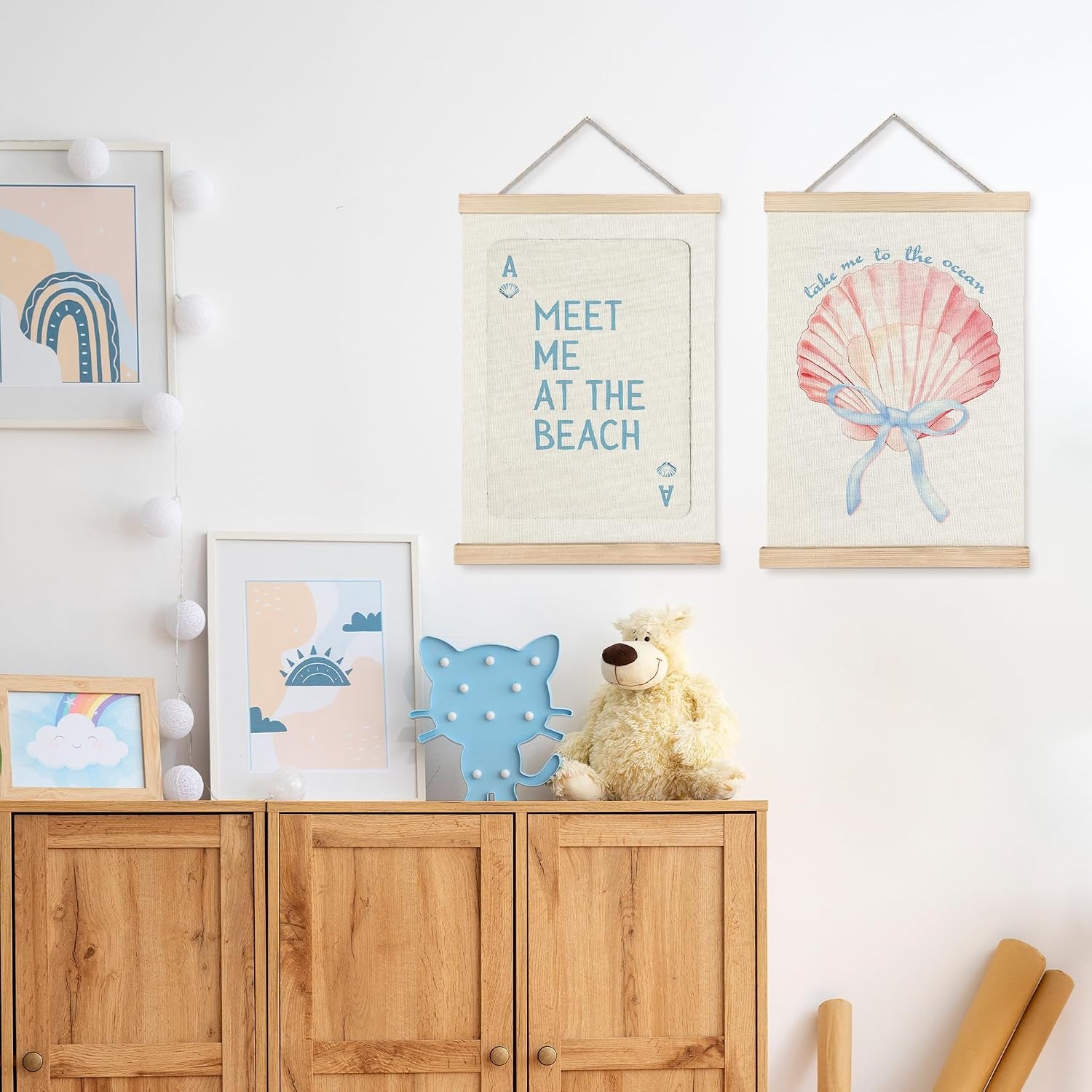 Coastal Seashell Wall Art - Canvas Print with Wood Hanger
