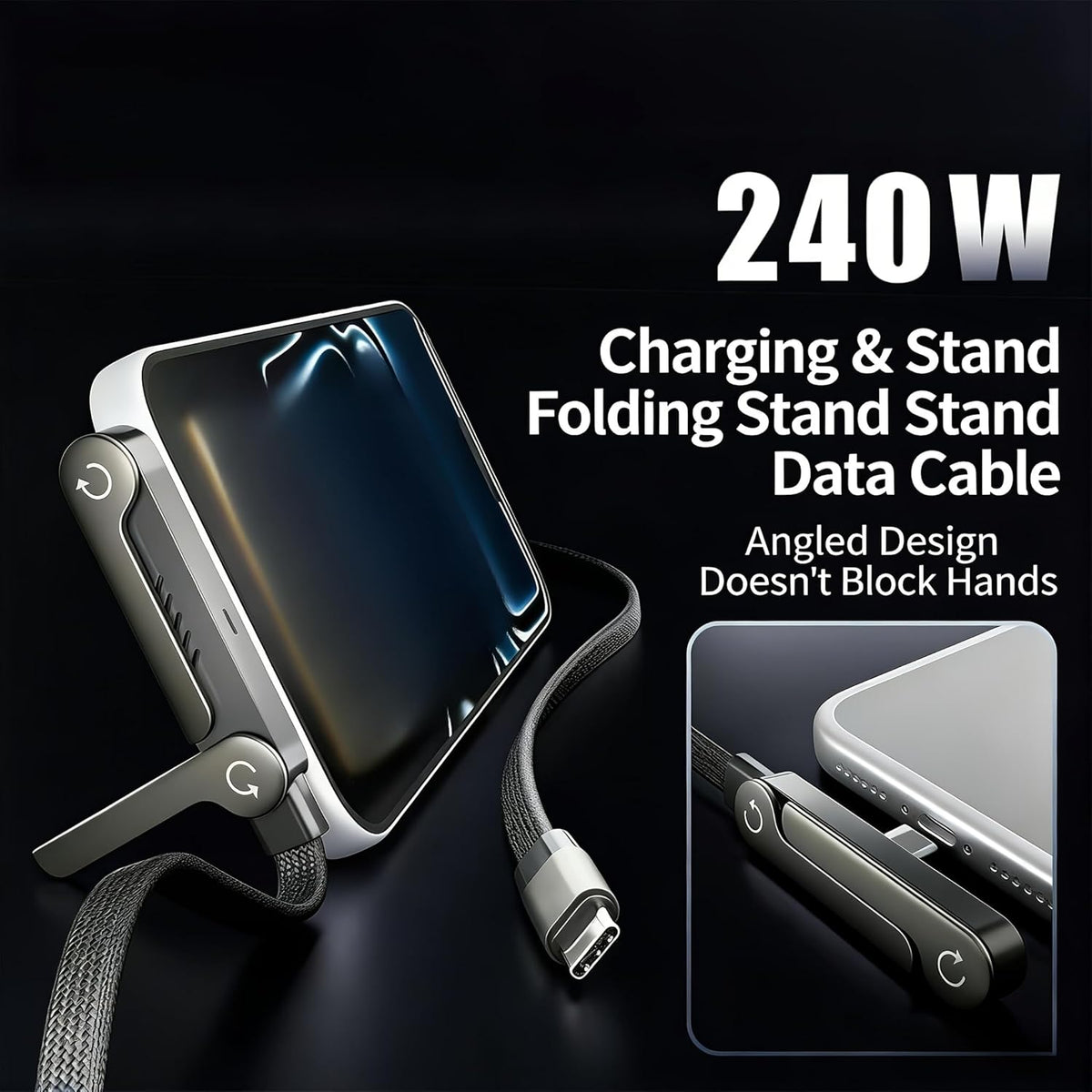 2-In-1 Charging Cable & 360 Phone Stand - 240W Fast Charge