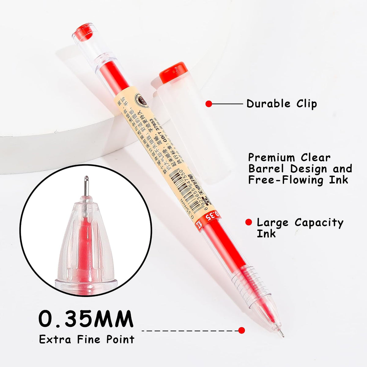 Japanese Gel Pens 12-Pack - 0.35Mm Extra Fine, Red