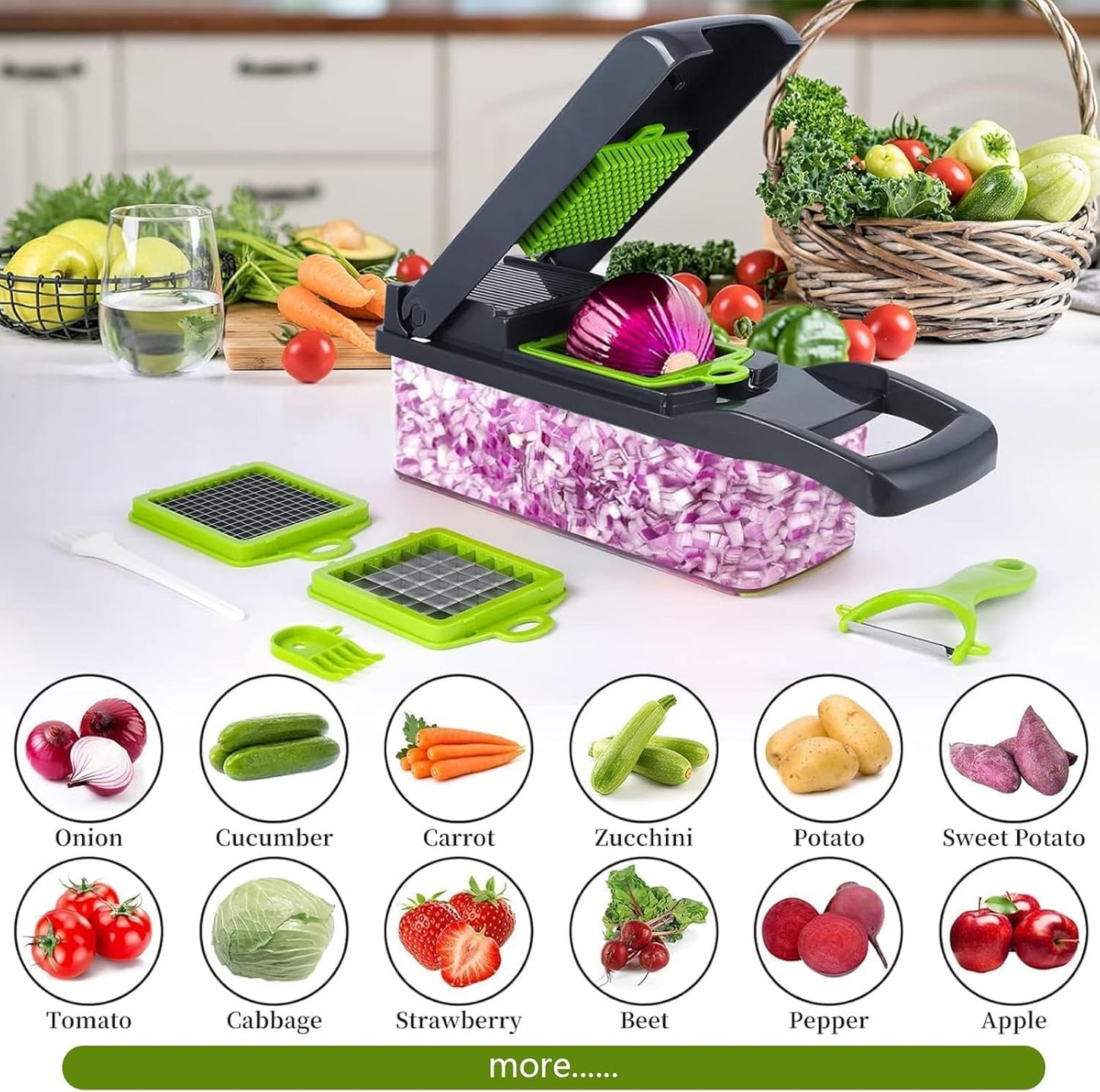 15-In-1 Vegetable Chopper - 7 Blades with Catch Container