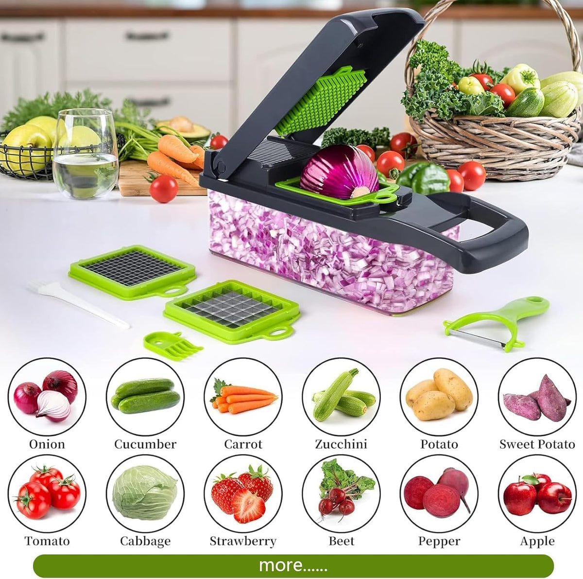 15-In-1 Vegetable Chopper - 7 Blades with Catch Container