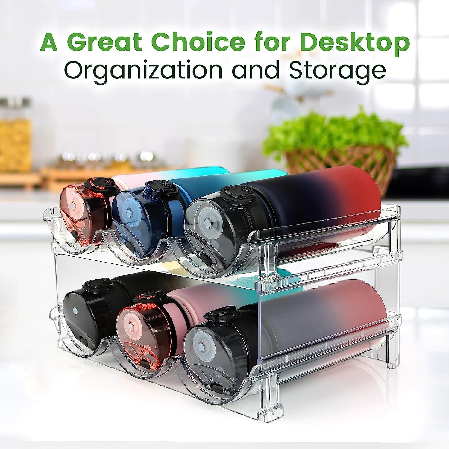 Stackable Water Bottle Organizer - Cabinet Rack (2 Pack)