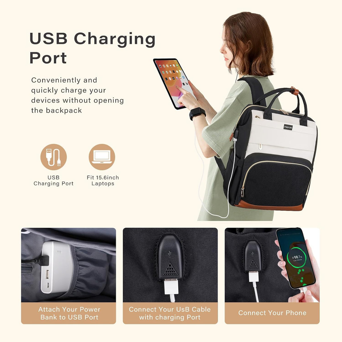 Womens Travel Laptop Backpack - 15.6In, Water Resistant