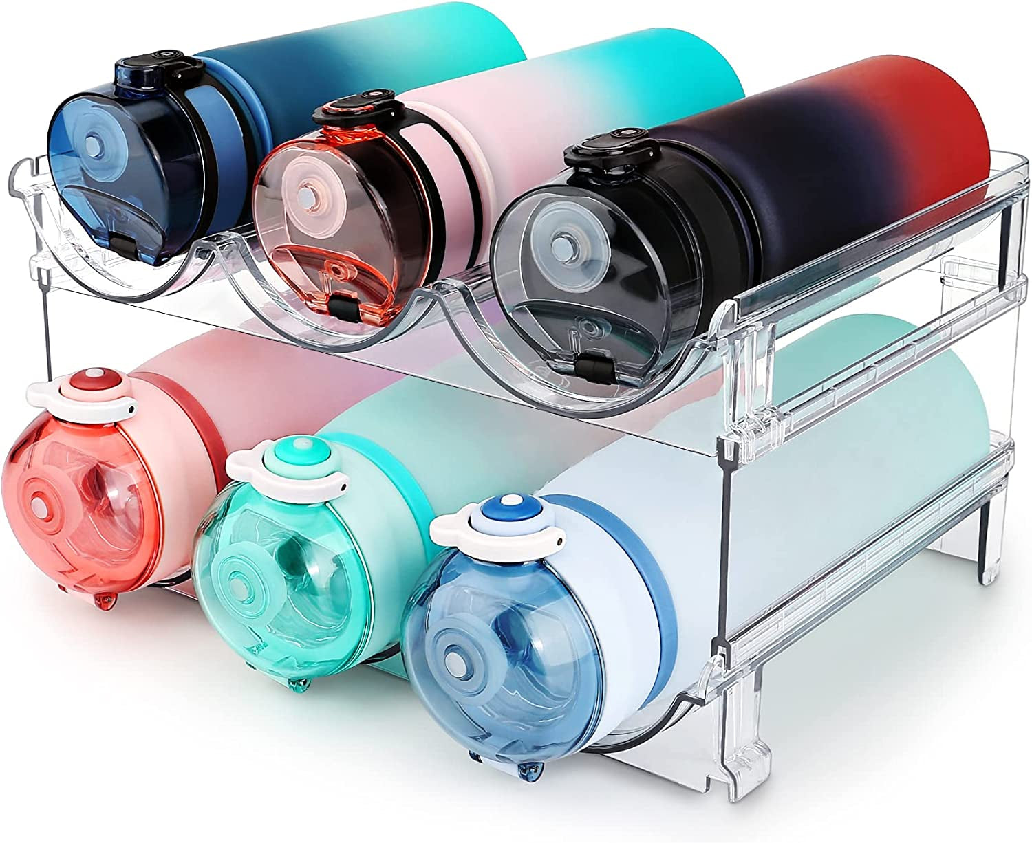 Stackable Water Bottle Organizer - Cabinet Rack (2 Pack)