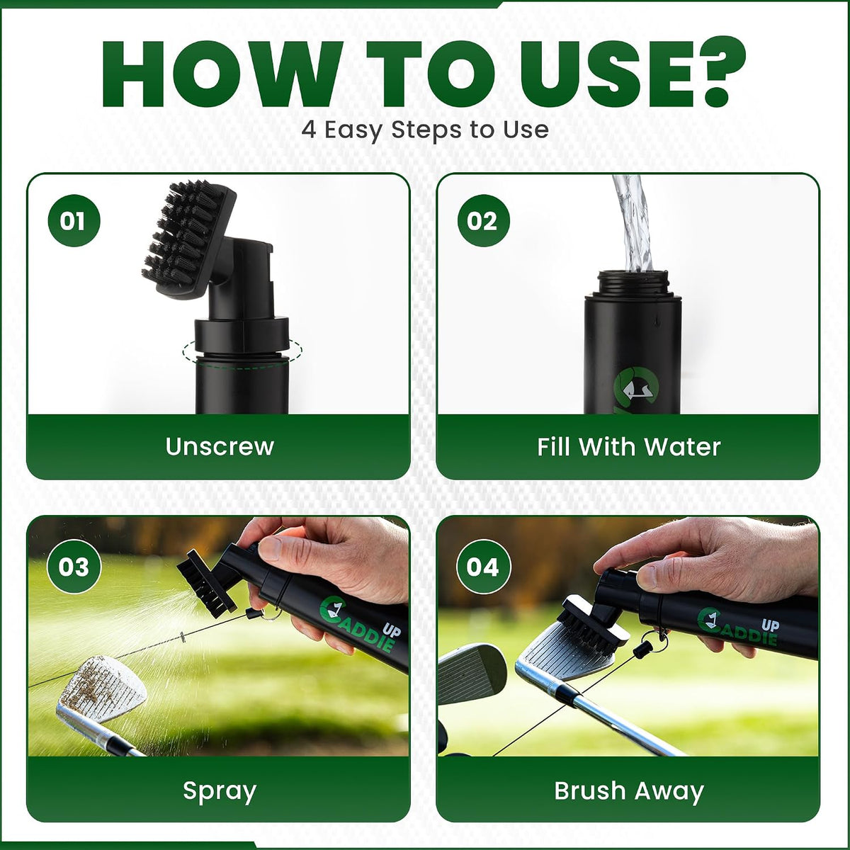 Golf Club Cleaner Brush - Built-In Water Spray & Clip