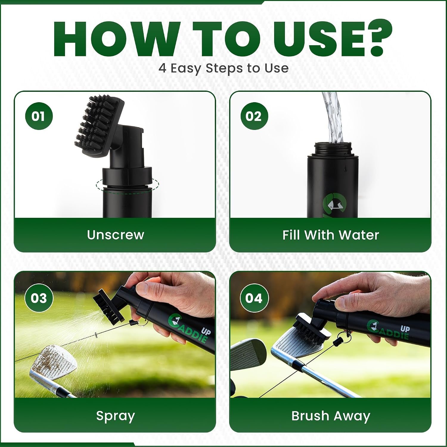 Golf Club Cleaner Brush - Built-In Water Spray & Clip