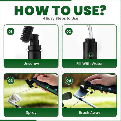 Golf Club Cleaner Brush - Built-In Water Spray & Clip