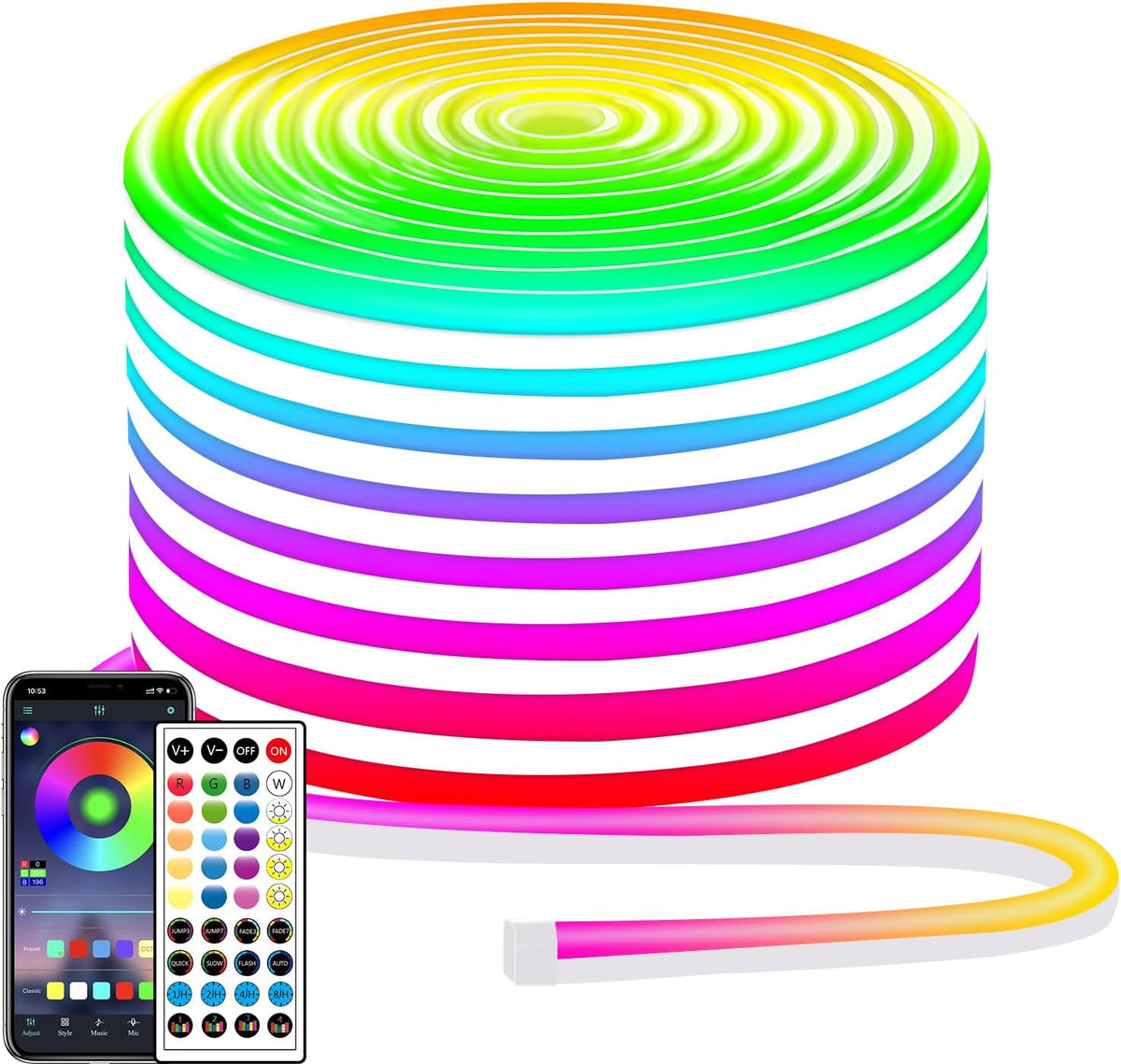 132Ft Neon LED Rope Lights - Waterproof, App Controlled