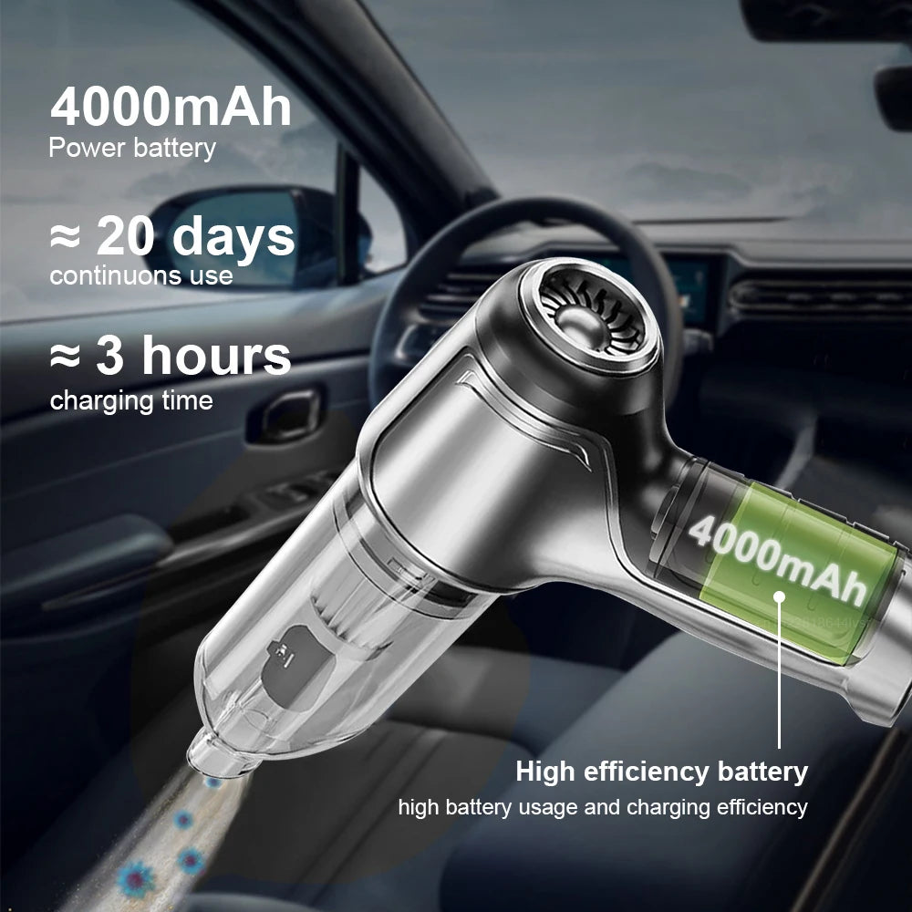 Cordless Car Vacuum - 95,000PA Suction with Blower