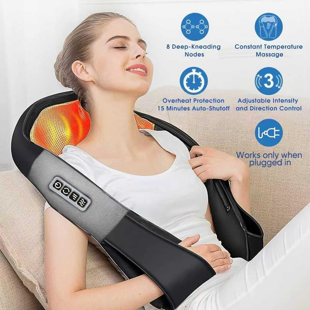 Heated Shiatsu Massage Pillow - Neck, Shoulder & Back