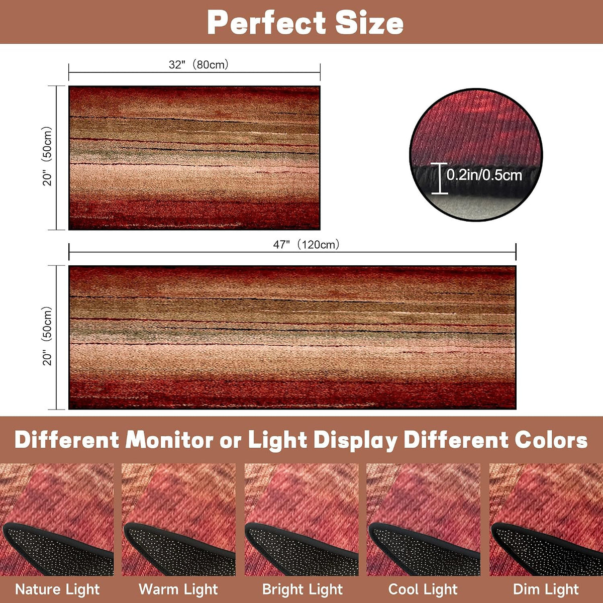 Kitchen Rug Set - 2 Piece Non-Slip Runner, Red Oxide