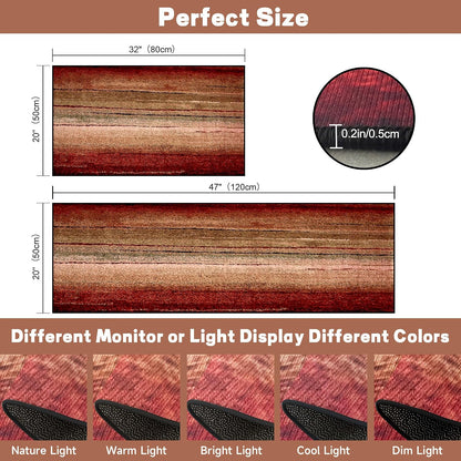 Kitchen Rug Set - 2 Piece Non-Slip Runner, Red Oxide