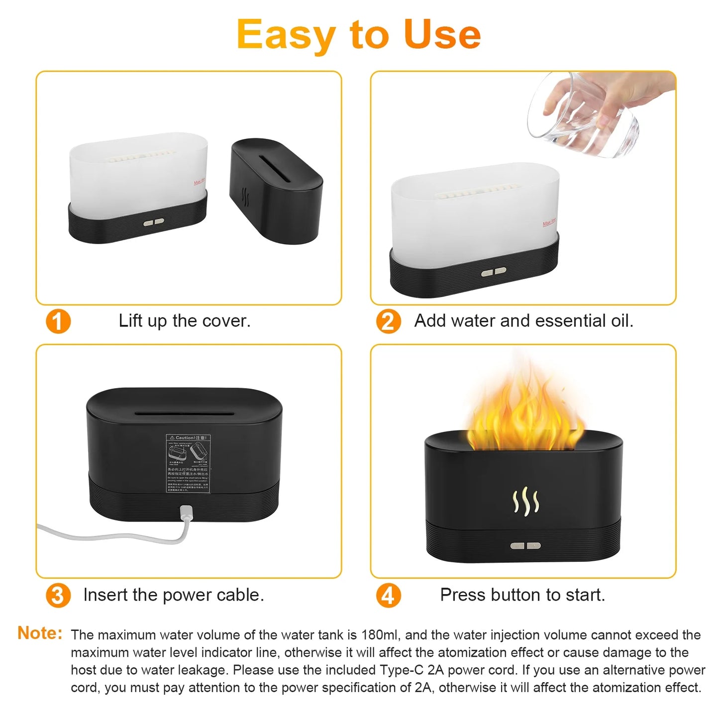180Ml Flame Aroma Diffuser - 7-Color USB Humidifier