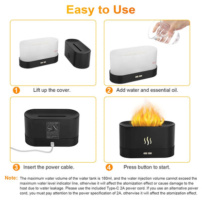 180Ml Flame Aroma Diffuser - 7-Color USB Humidifier