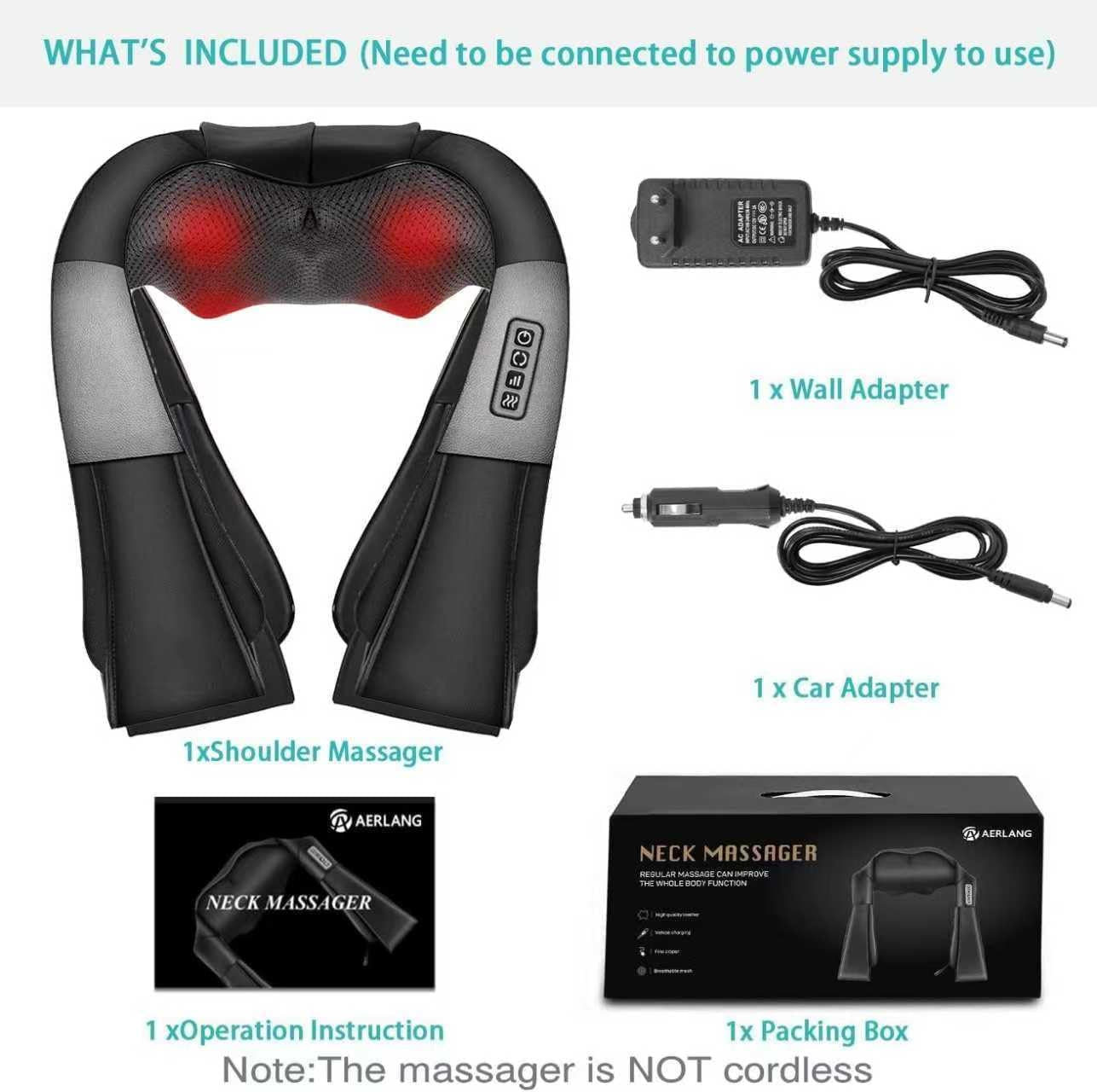 Heated Shiatsu Massage Pillow - Neck, Shoulder & Back