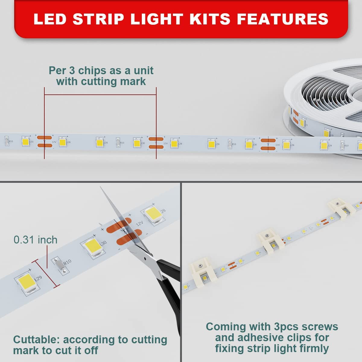 16.4Ft Warm Yellow LED Strip - Dimmable Under-Cabinet Kit