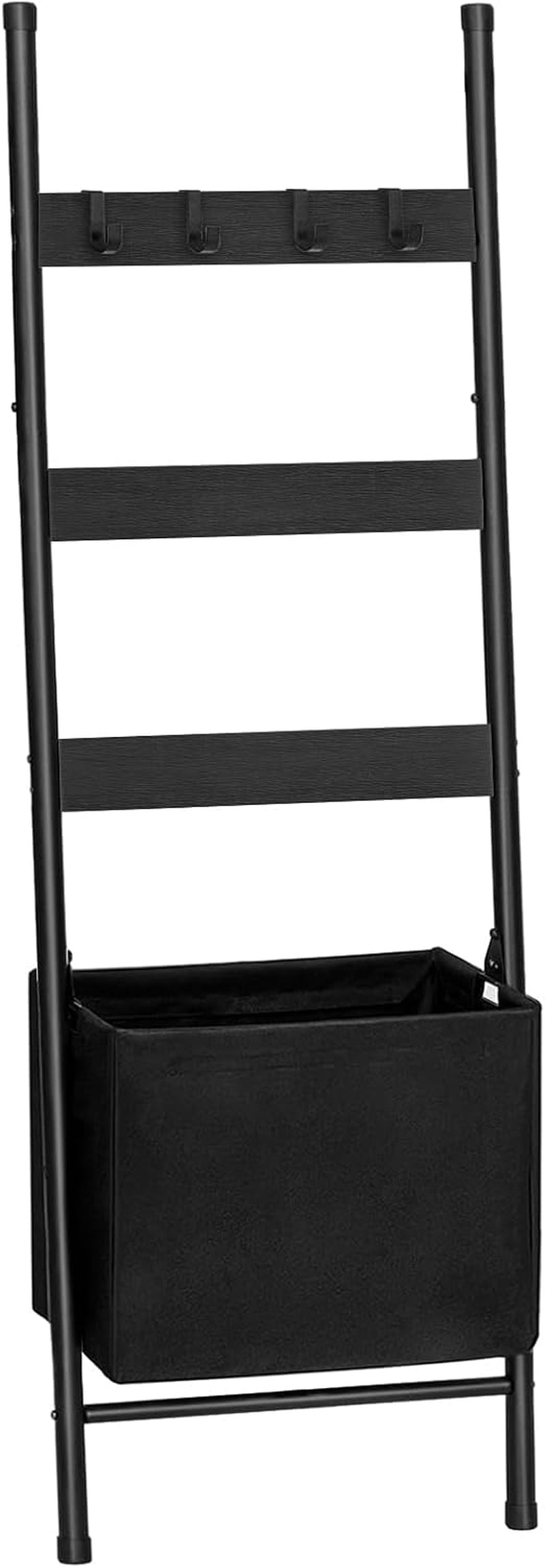 Blanket Ladder with Basket - 63In Towel Rack, Black