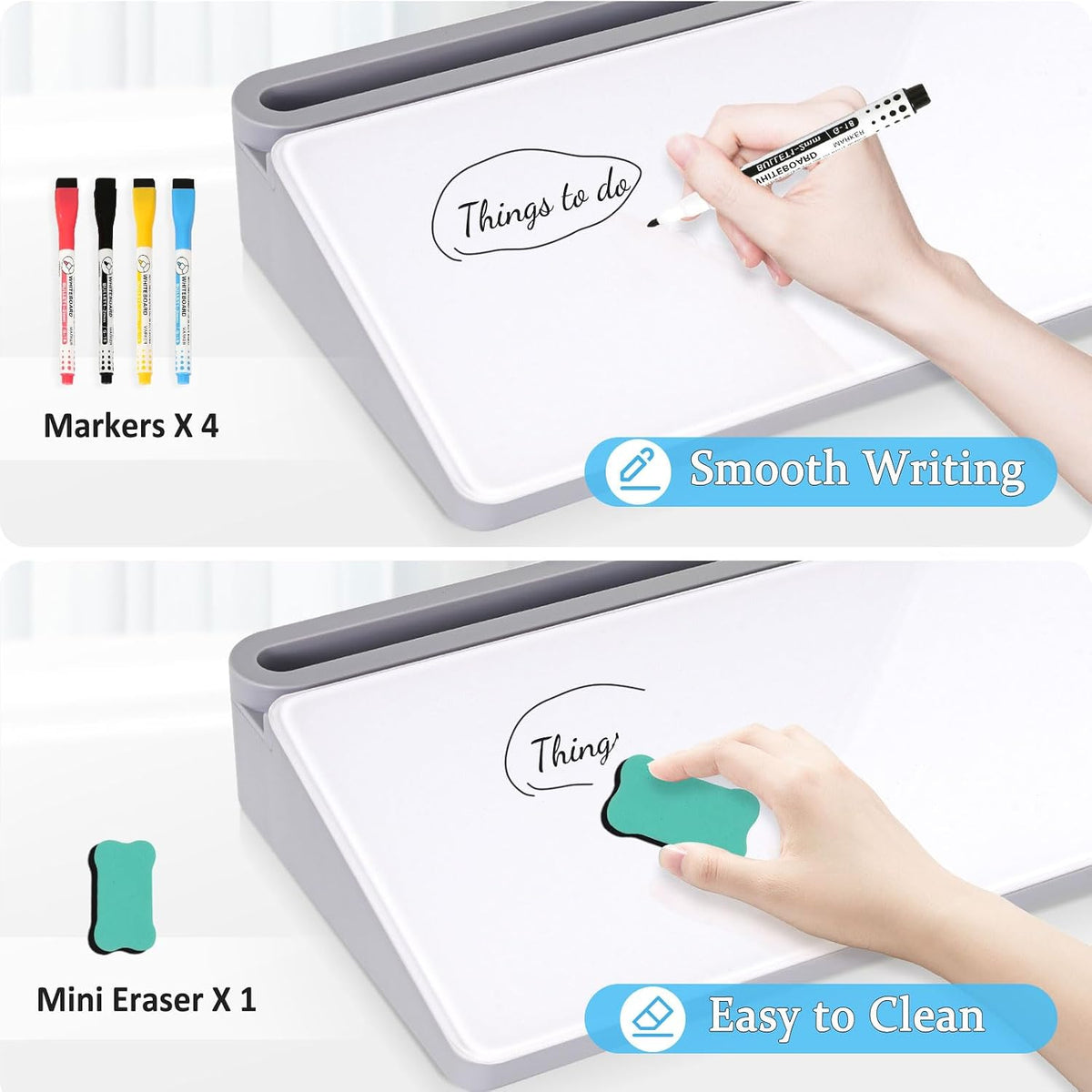Glass Desk Whiteboard with Drawer & Keyboard Stand - Grey