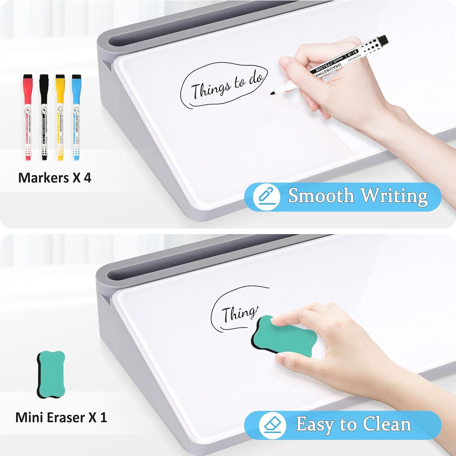 Glass Desk Whiteboard with Drawer & Keyboard Stand - Grey