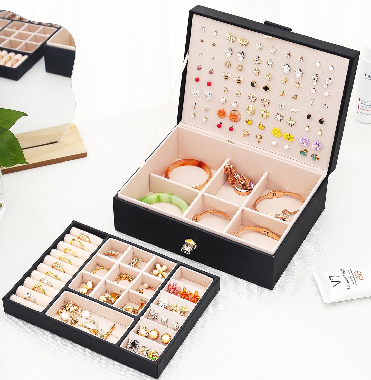 Stud Earring Organizer Box - Holds 100+ Pairs, Black