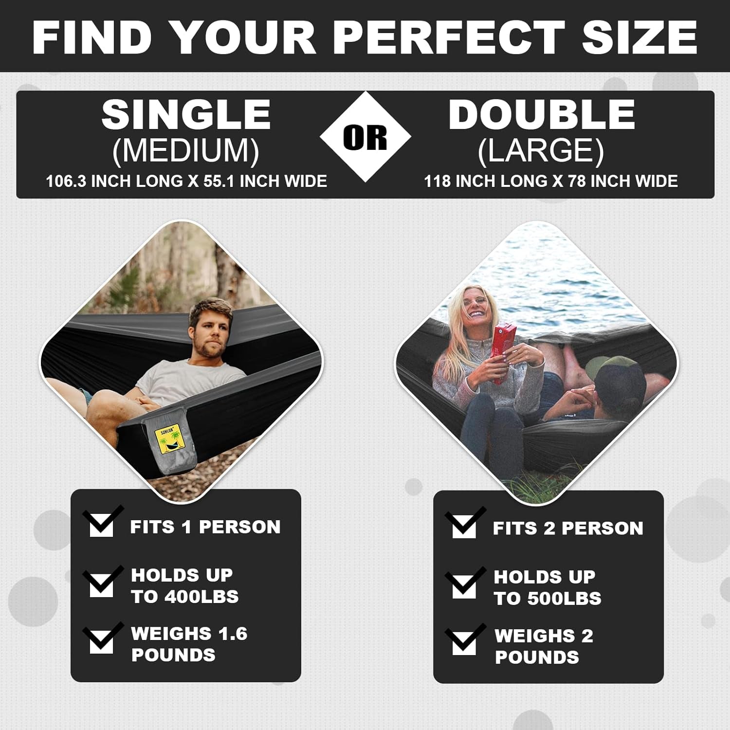 Double Camping Hammock - Portable with Straps