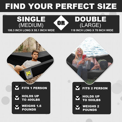 Double Camping Hammock - Portable with Straps