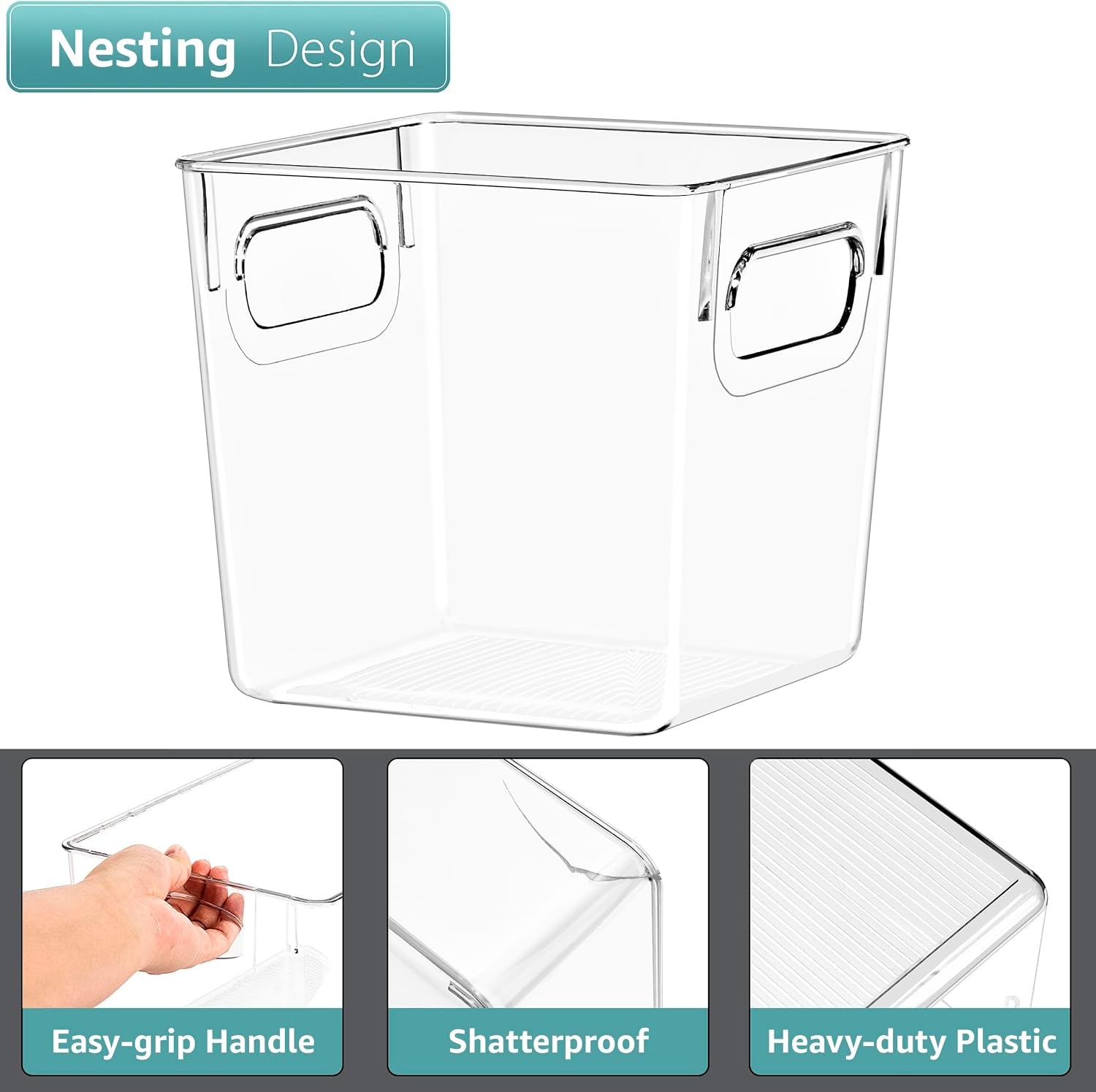 Clear Storage Bins with Handles - Pantry & Fridge (2 Pack)