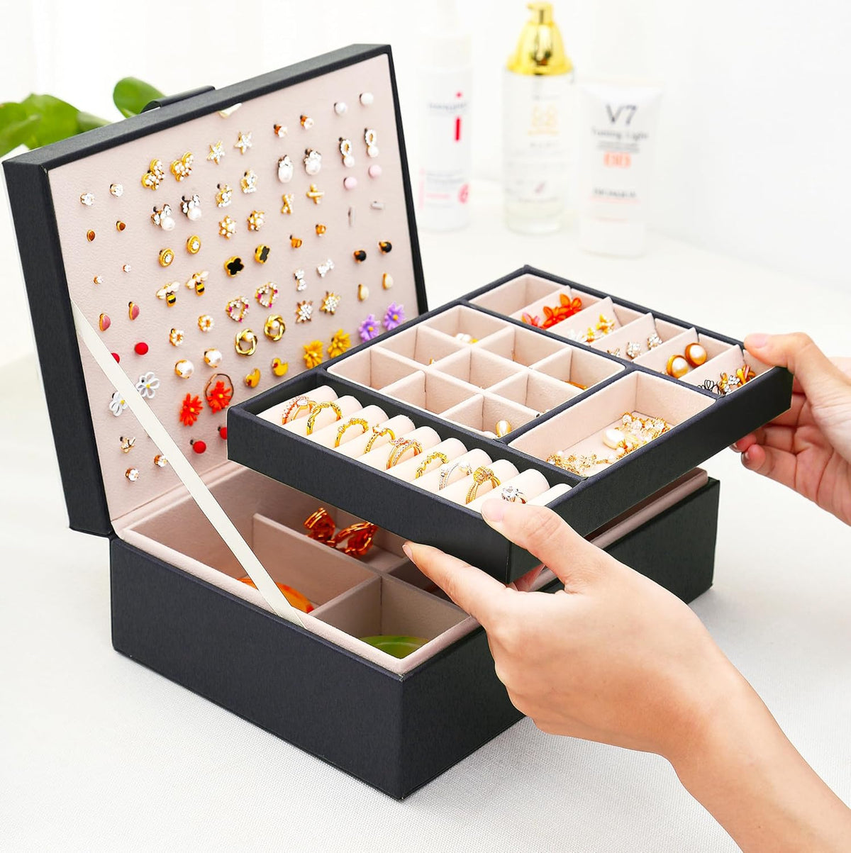 Stud Earring Organizer Box - Holds 100+ Pairs, Black