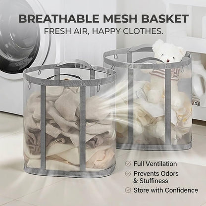 Wall-Mounted Foldable Laundry Hamper - 41L Breathable Mesh
