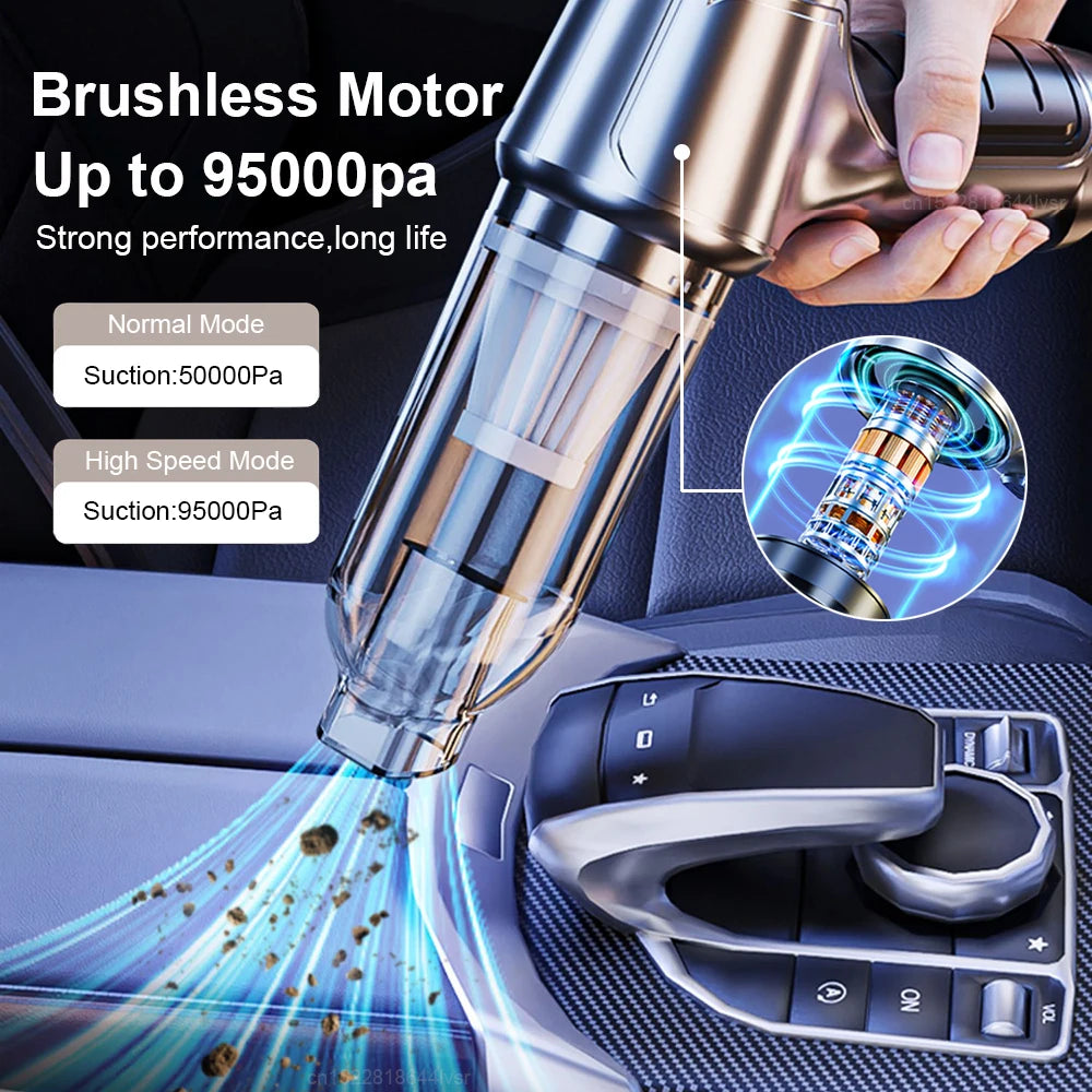 Cordless Car Vacuum - 95,000PA Suction with Blower