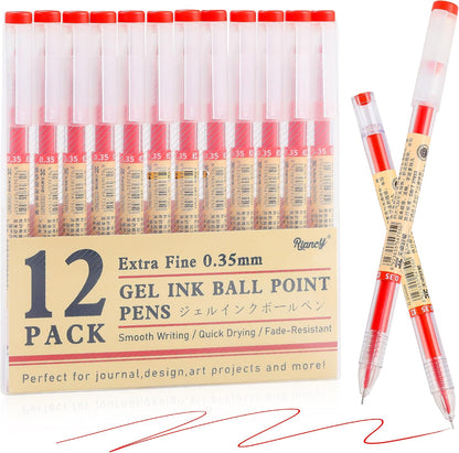 Japanese Gel Pens 12-Pack - 0.35Mm Extra Fine, Red