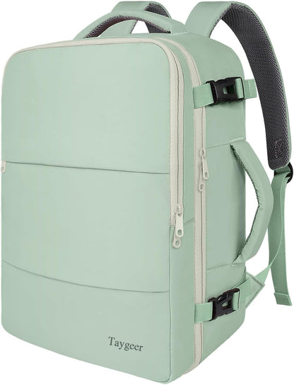 40L Carry-On Travel Backpack - Shoe Pouch, Green Beige