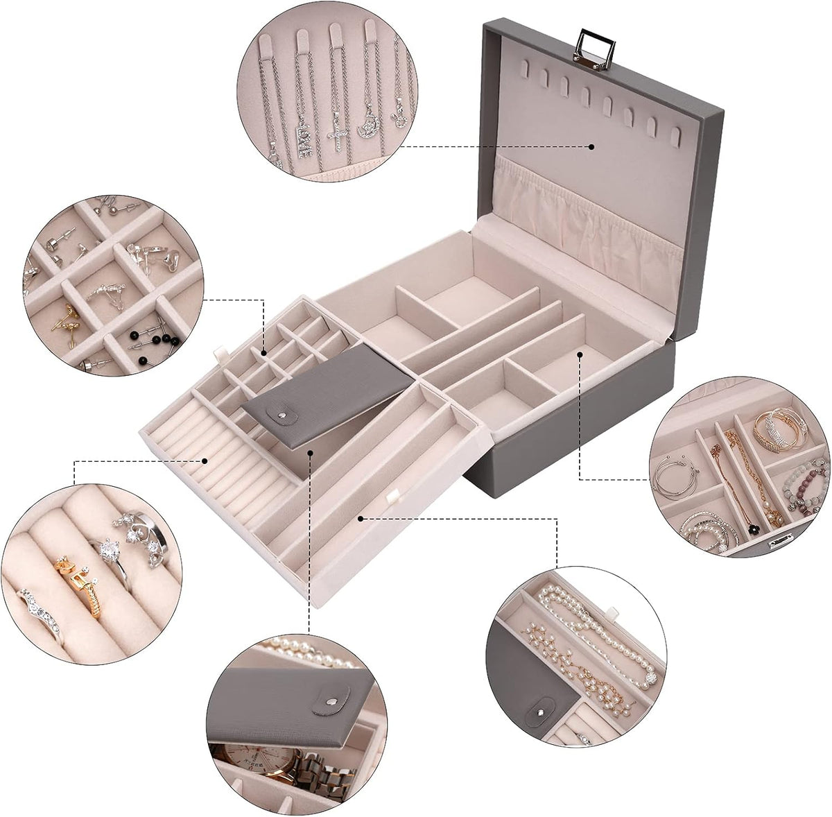Travel Jewelry Organizer Case - Compact with Compartments
