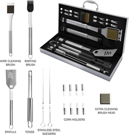 18-Piece BBQ Grill Set with Aluminum Case & Mats