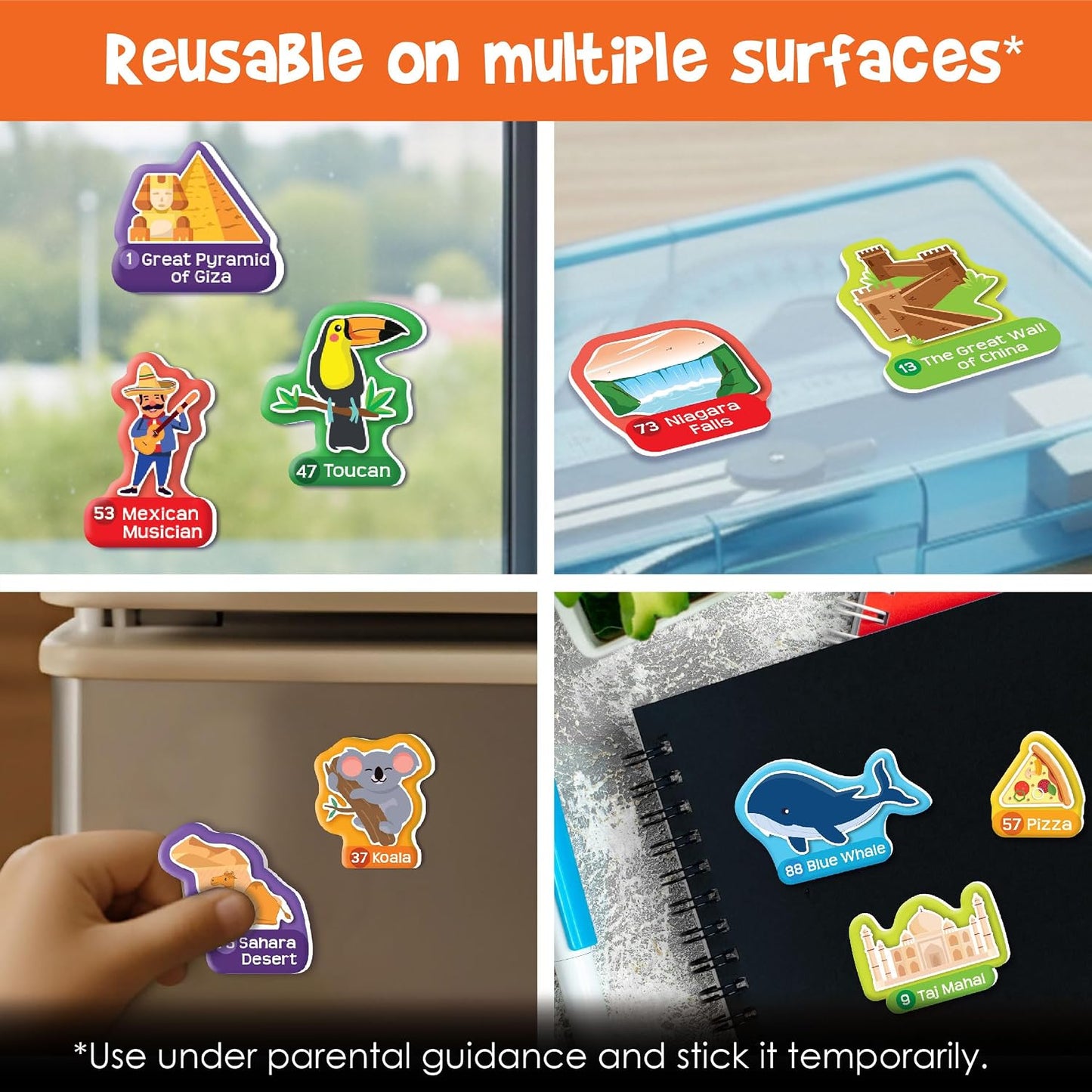 World Map with 100+ Reusable Stickers - Geography Kids Toy