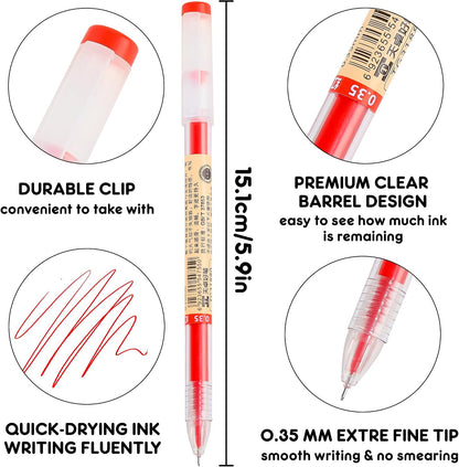 Japanese Gel Pens 12-Pack - 0.35Mm Extra Fine, Red