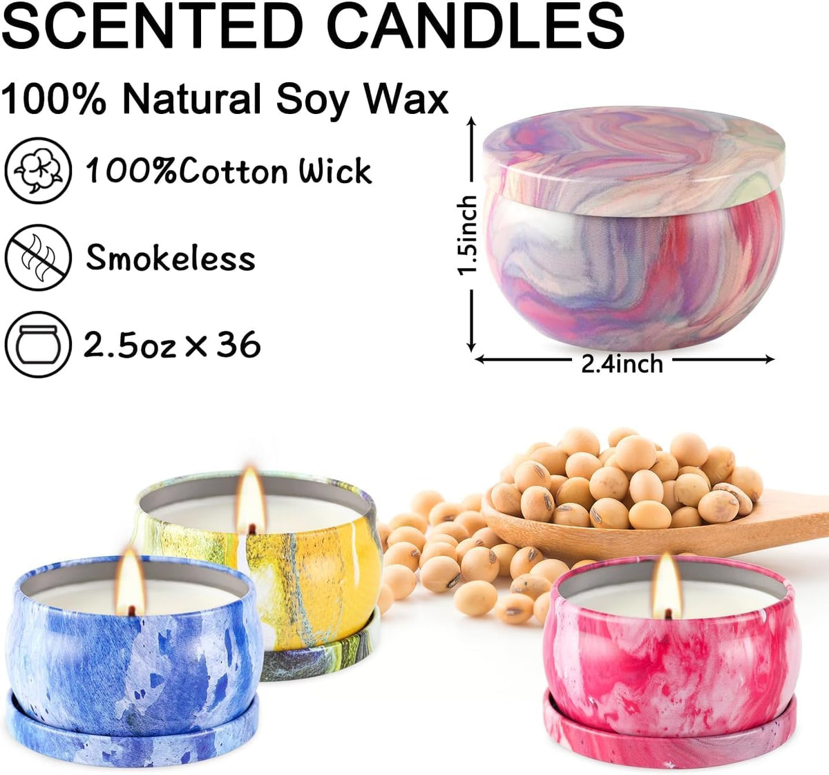 Scented Candle Gift Set - 36 Travel Tins, Assorted Scents