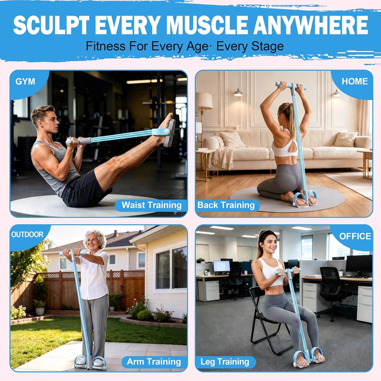 Foot Pedal Resistance Band - 6-Tube Core & Leg Trainer
