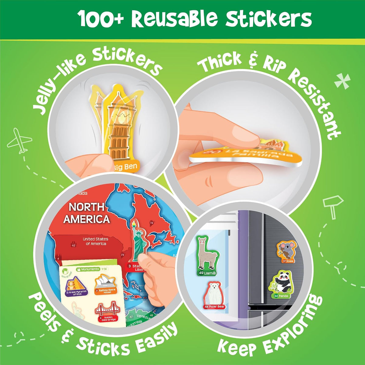 World Map with 100+ Reusable Stickers - Geography Kids Toy