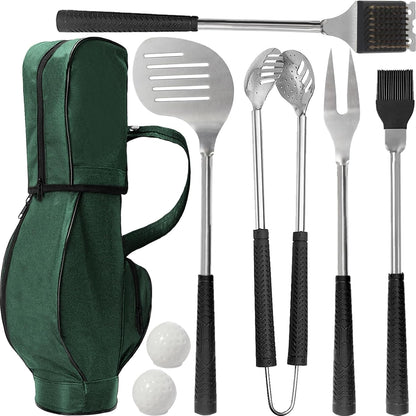 Golf-Themed BBQ Grill Tool Set - 8-Piece Gift Set