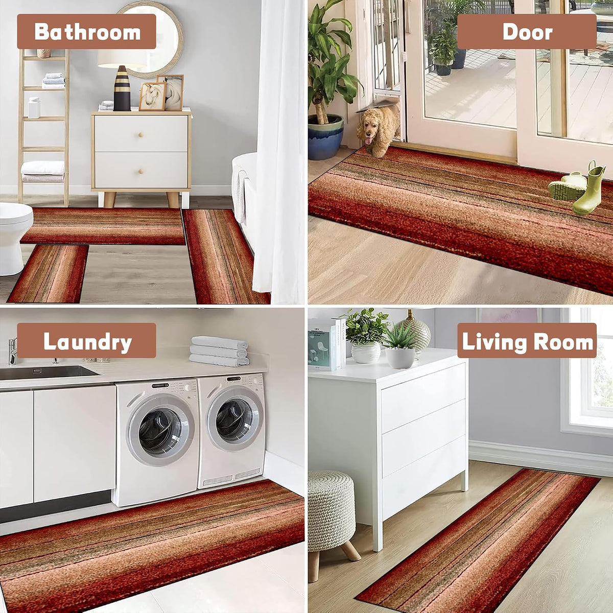 Kitchen Rug Set - 2 Piece Non-Slip Runner, Red Oxide