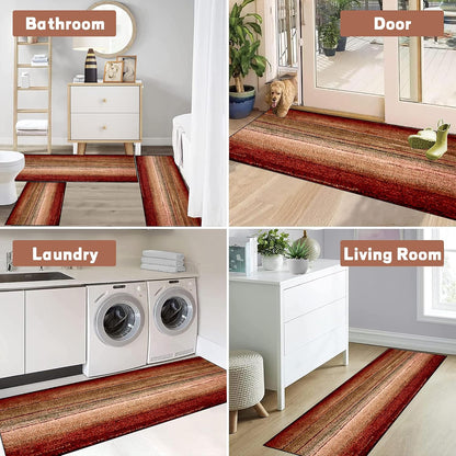 Kitchen Rug Set - 2 Piece Non-Slip Runner, Red Oxide