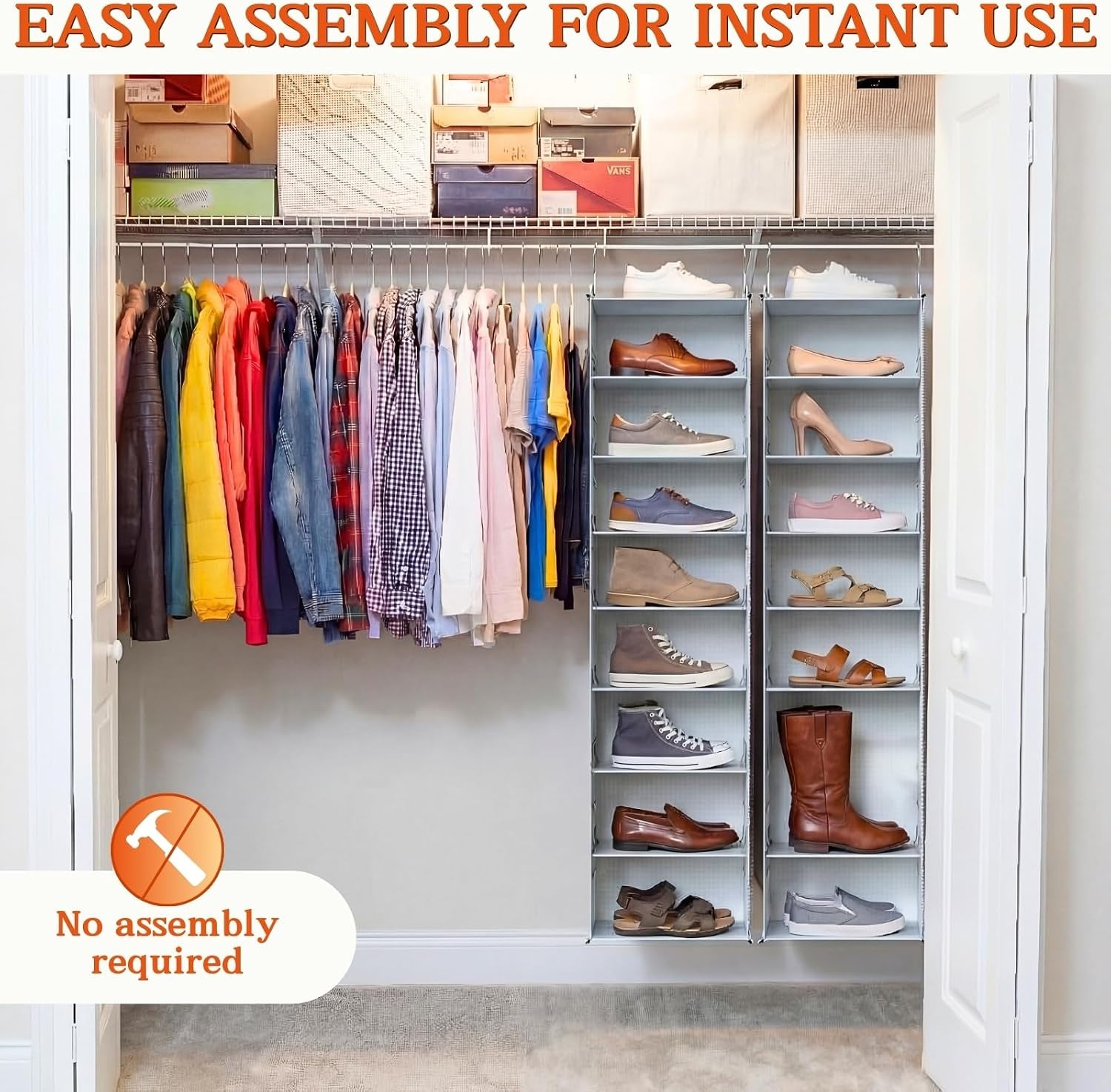 8-Tier Hanging Shoe Organizer - Adjustable Closet Rack
