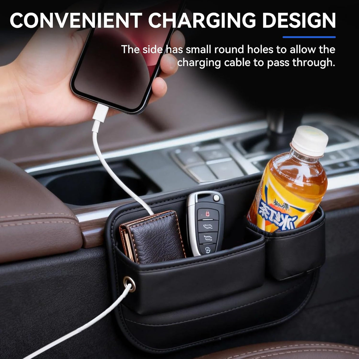 Leather Console Gap Filler with Cup Holder - Driver Side