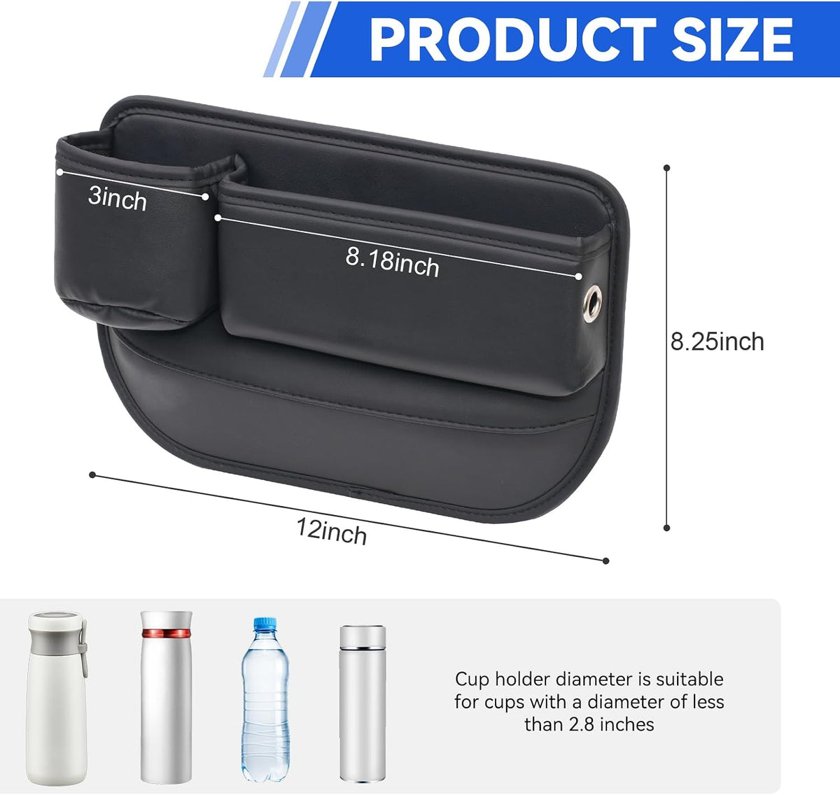 Leather Console Gap Filler with Cup Holder - Driver Side